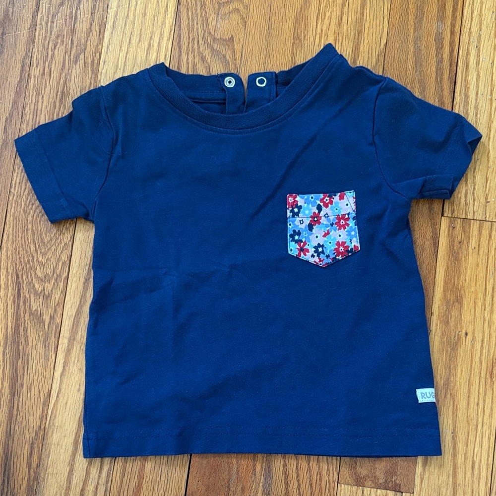Navy Blue Kids' Tee with Floral Pocket